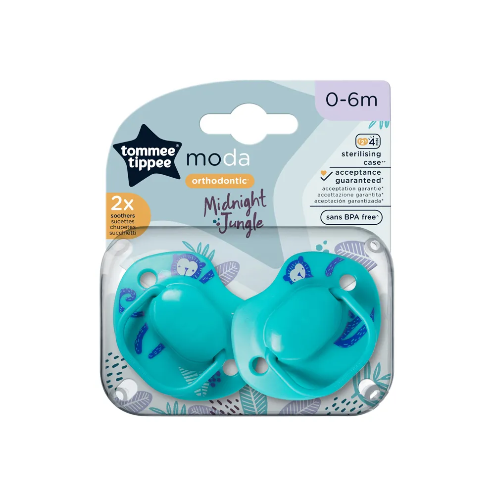 TOMMEE TIPPEE MODA MIDNIGHT JUNGLE SOOTHER 0-6 M 2PCSBLUE