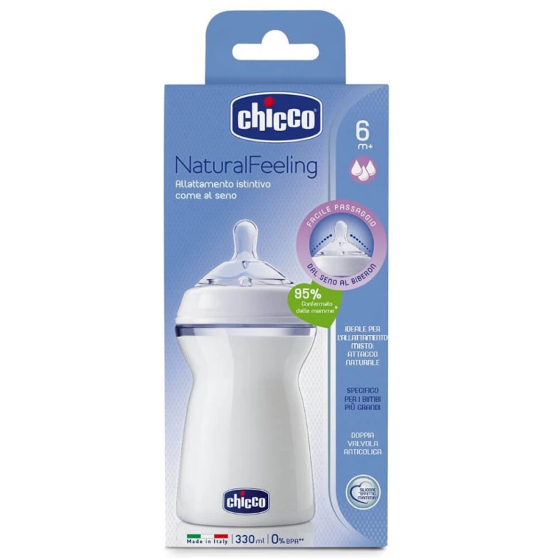 CHICCO NATURAL FEELING BOTTEL 6M+ 330ML WHITE - Image 2