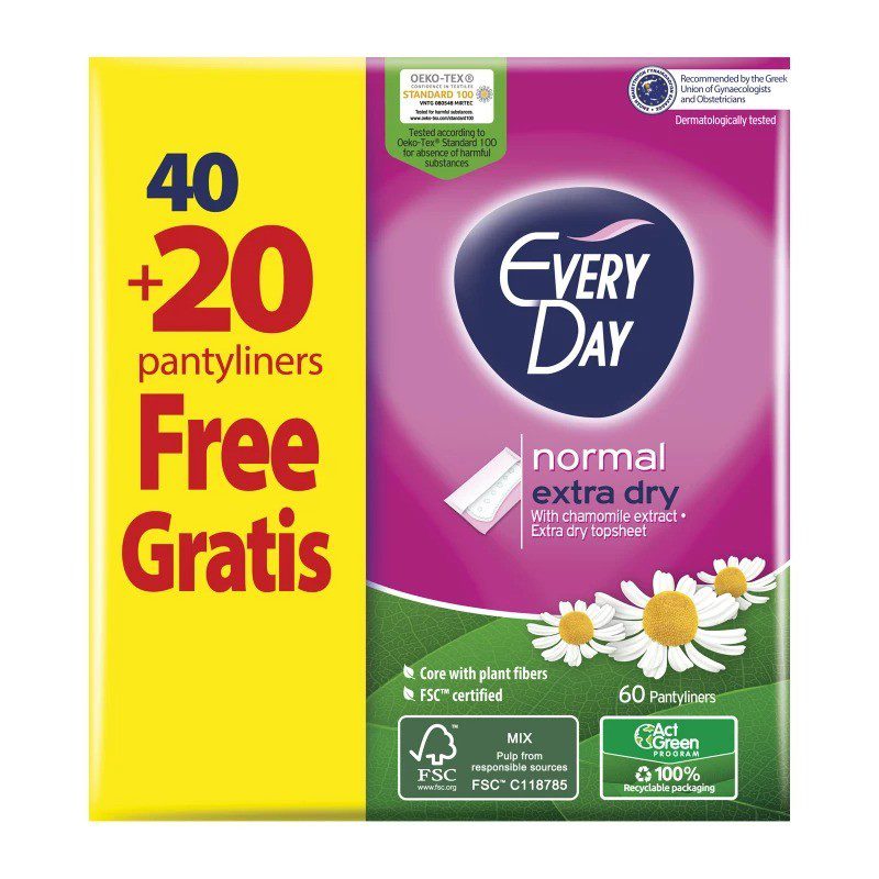 EVERYDAY NORMAL EXTRA DRY PANTYLINERS 40+20PCS