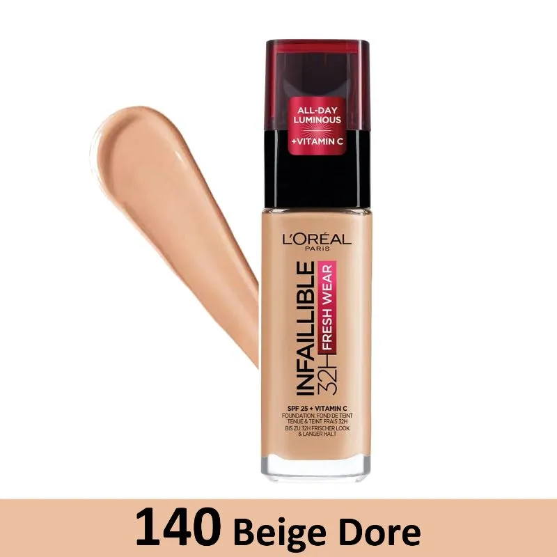 LOREAL PARIS INFALLIBLE 24HR FRESHWEAR LIQUID FOUNDATION 140 GOLDEN BEIGE 30ML