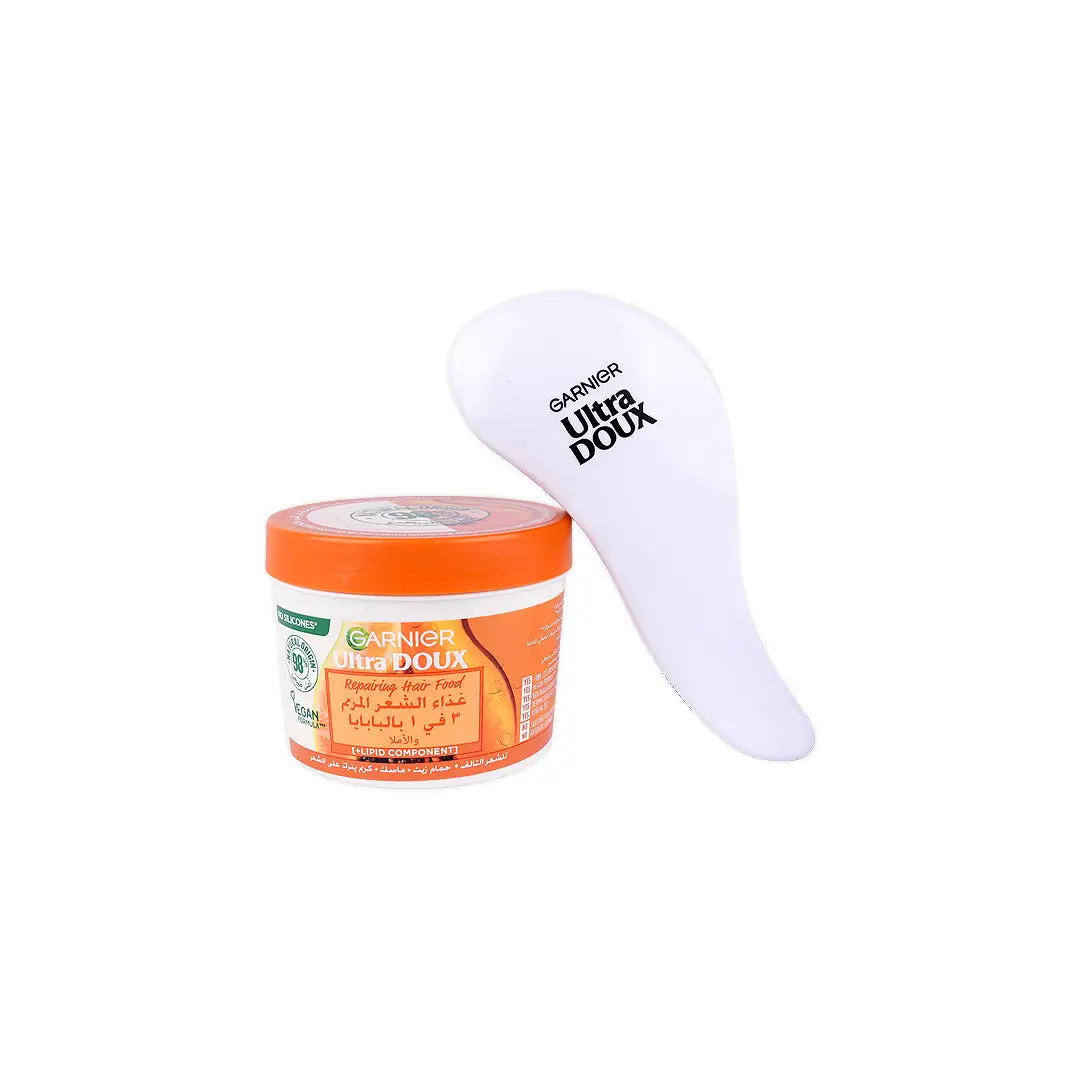 GARNIER ULTRA DOUX MOISTURISING HAIR FOOD PAPAYA + WET BRUSH 390ML - Image 2