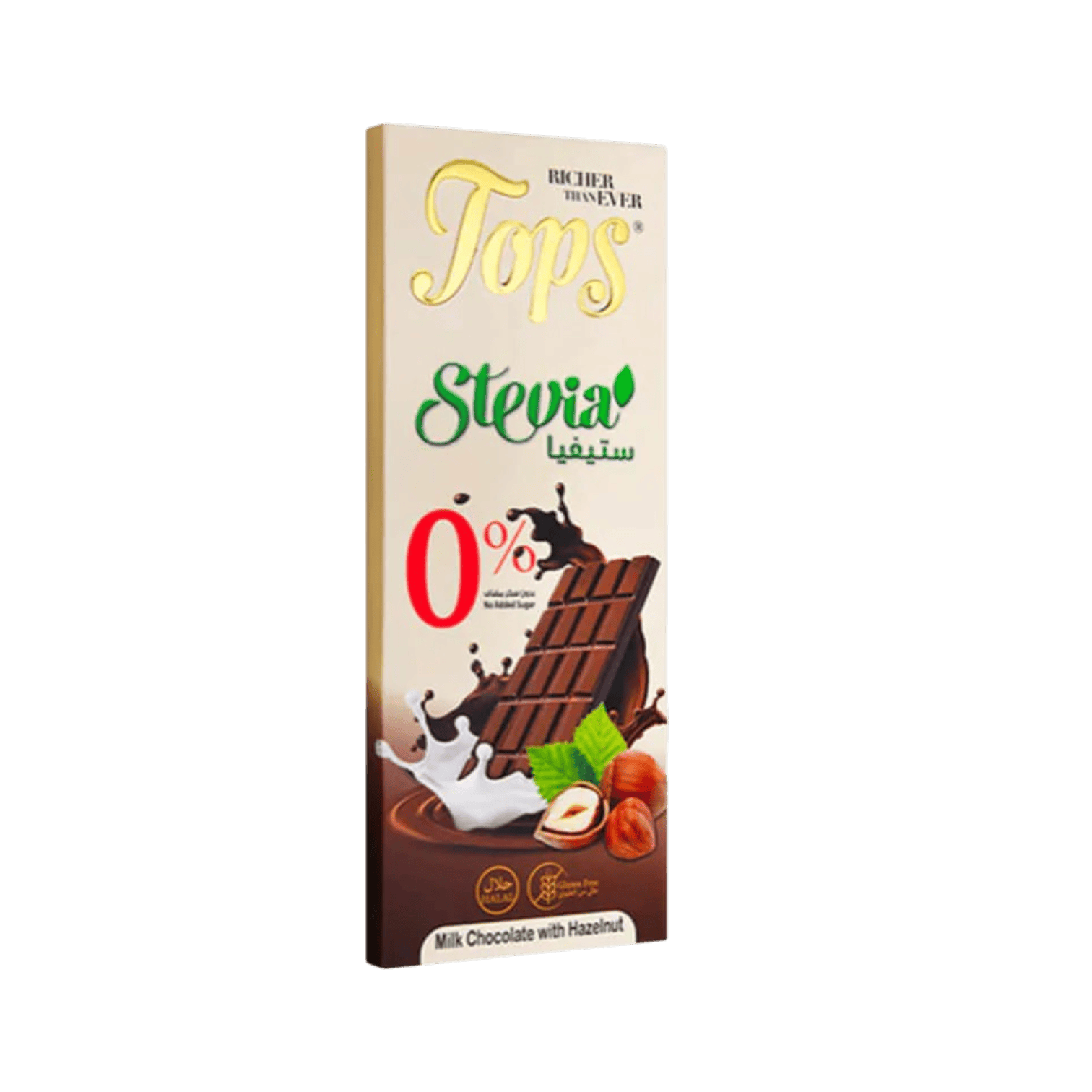 TOPS STEVIA MILK CHOCOLATE WITH HAZELNUT 60G