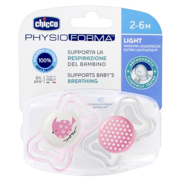 CHICCO PHYSIO FORMA LIGHT SOOTHER 2-6M PINK 2PCS - Image 3