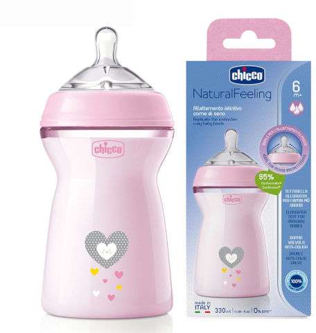 CHICCO NATURAL FEELING BOTTEL 6M+ 330ML PINK - Image 2