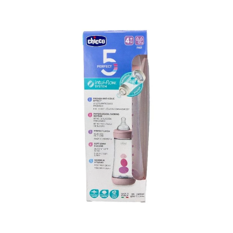 CHICCO 5 PERFECT INTUI-FLOW BOTTLE 4M+ 300ML PINK - Image 2