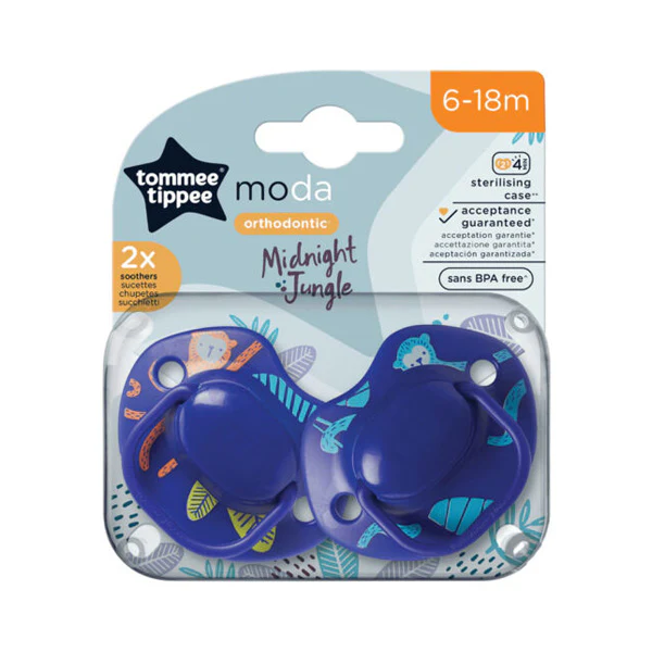 TOMMEE TIPPEE MODA MIDNIGHT JUNGLE SOOTHER 6-18M 2PCS BLUE