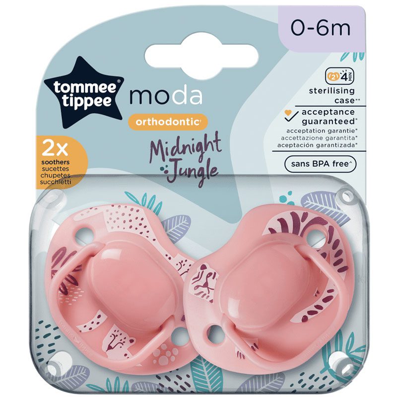 TOMMEE TIPPEE MODA MIDNIGHT JUNGLE SOOTHER 0-6M 2PCS PINK