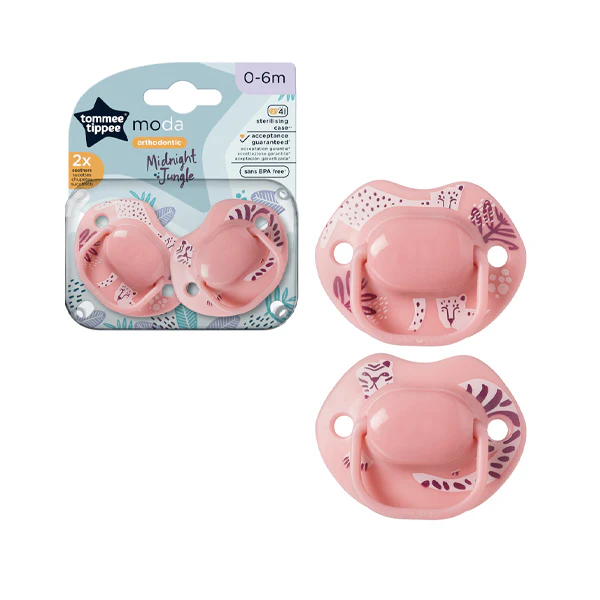 TOMMEE TIPPEE MODA MIDNIGHT JUNGLE SOOTHER 0-6M 2PCS PINK - Image 2