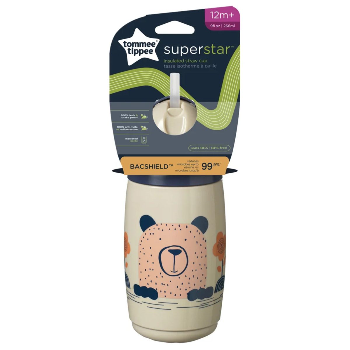 TOMMEE TIPPEE SUPERSTAR INSULATED STRAW CUP 12M+ 266ML BEIGE