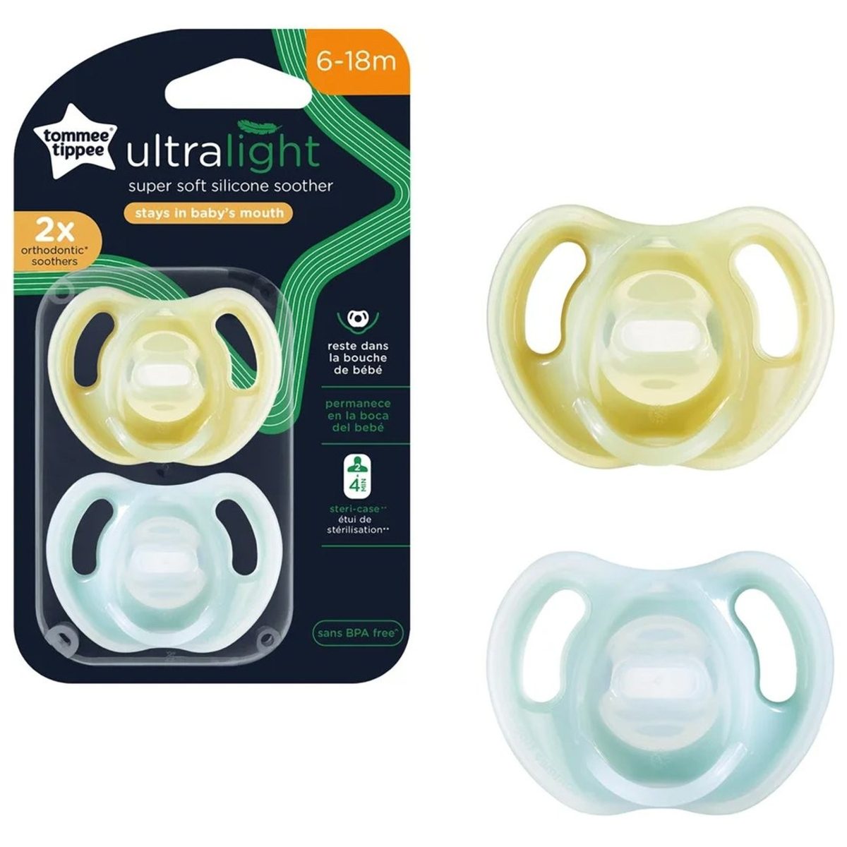 TOMMEE TIPPEE ULTRA LIGHT SOOTHER 6-18M 2PCS