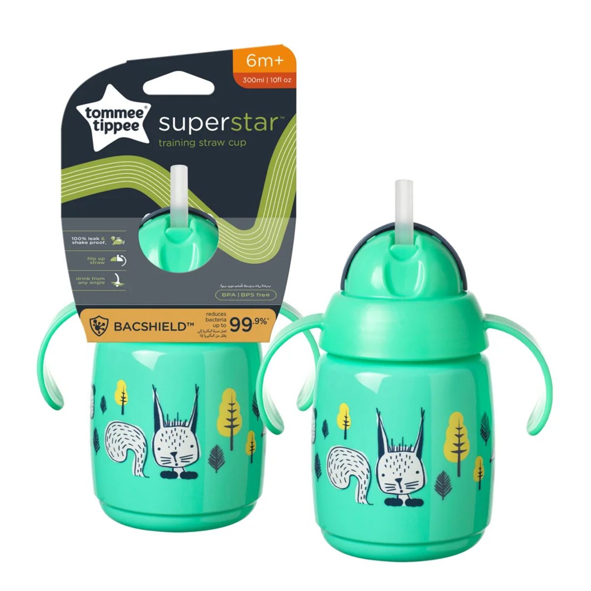 TOMMEE TIPPEE SUPERSTAR TRAINING STRAW CUP 6M+ 300ML TURQUOISE