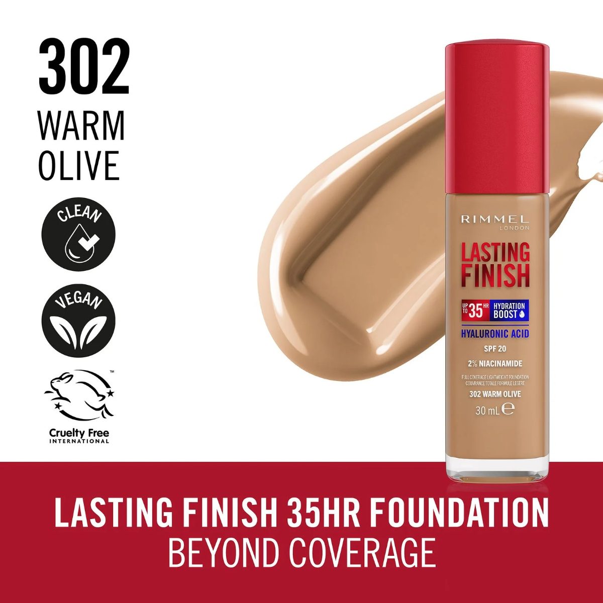 RIMMEL LASTING FINSHING FND WARM OLIVE 302 - Image 3