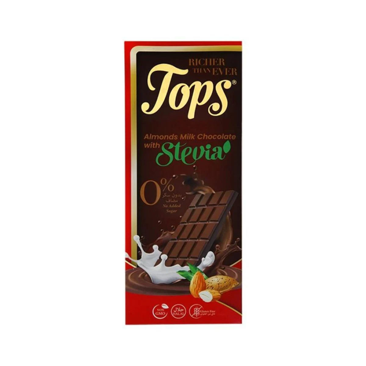 TOPS STEVIA MILK CHOCOLATE WITH ALMOND 60G